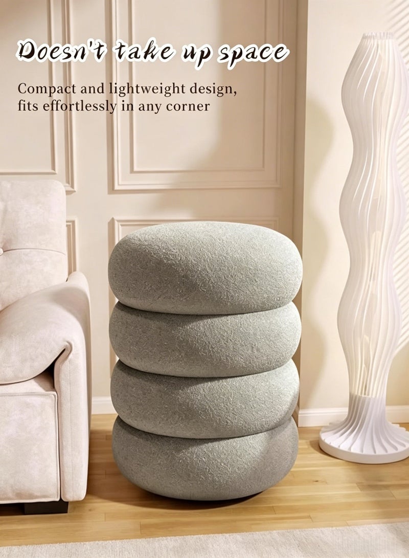 Footrest Ottoman,Fabric Vanity Chair,Four-Tiered Stool Living Room Chair, Lambswool Fabric Footrest Dressing Chair,Stackable,Solid Wood,Bedroom Bench With Padded Seat For Makeup Room LiVing Room Office - Image 5