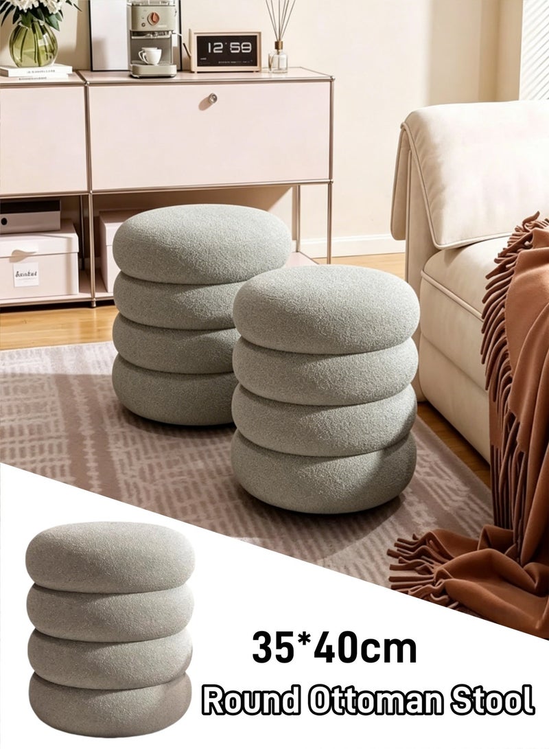 Footrest Ottoman,Fabric Vanity Chair,Four-Tiered Stool Living Room Chair, Lambswool Fabric Footrest Dressing Chair,Stackable,Solid Wood,Bedroom Bench With Padded Seat For Makeup Room LiVing Room Office - Image 1