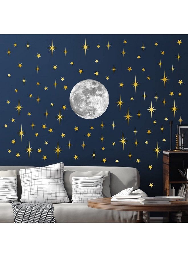 Easma Moon And Stars Wall Decal Moon Wall Sticker Gold Star Decals Peel And Stick Wall Stickers Mural For Kids Baby Room Nursery Wall Decor Vinyl Star For Ceiling Wall Decals For Bedroom Playroom Decoration - Image 1