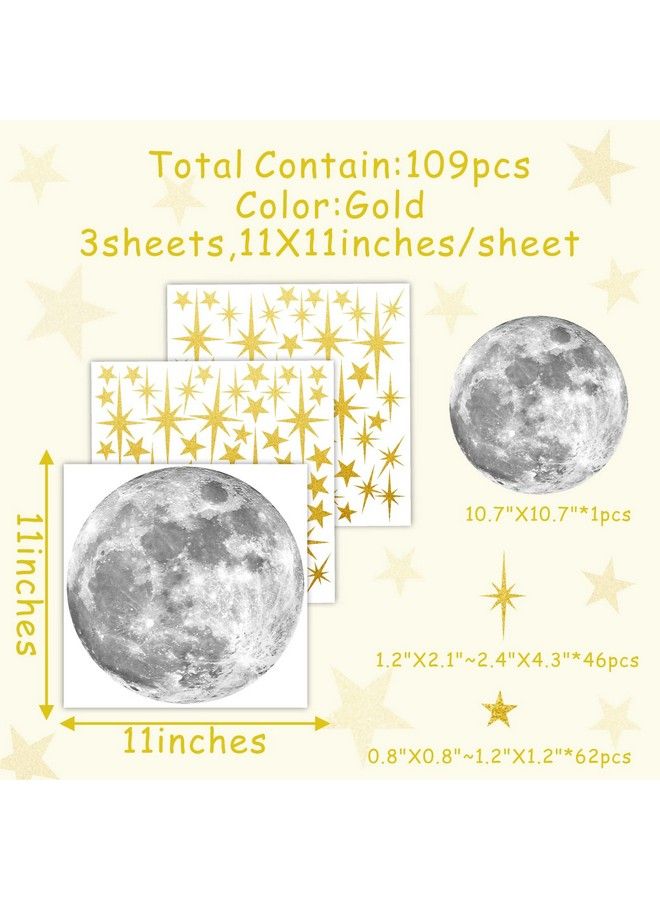 Easma Moon And Stars Wall Decal Moon Wall Sticker Gold Star Decals Peel And Stick Wall Stickers Mural For Kids Baby Room Nursery Wall Decor Vinyl Star For Ceiling Wall Decals For Bedroom Playroom Decoration - Image 5