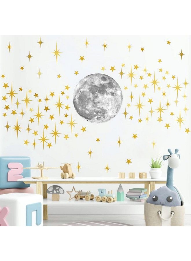 Easma Moon And Stars Wall Decal Moon Wall Sticker Gold Star Decals Peel And Stick Wall Stickers Mural For Kids Baby Room Nursery Wall Decor Vinyl Star For Ceiling Wall Decals For Bedroom Playroom Decoration - Image 4