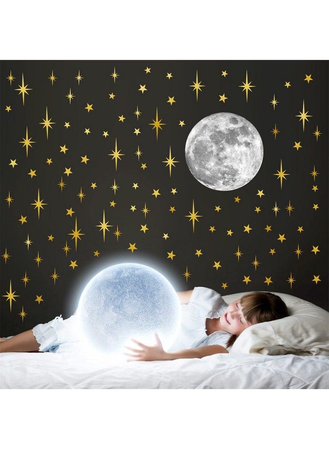 Easma Moon And Stars Wall Decal Moon Wall Sticker Gold Star Decals Peel And Stick Wall Stickers Mural For Kids Baby Room Nursery Wall Decor Vinyl Star For Ceiling Wall Decals For Bedroom Playroom Decoration - Image 3