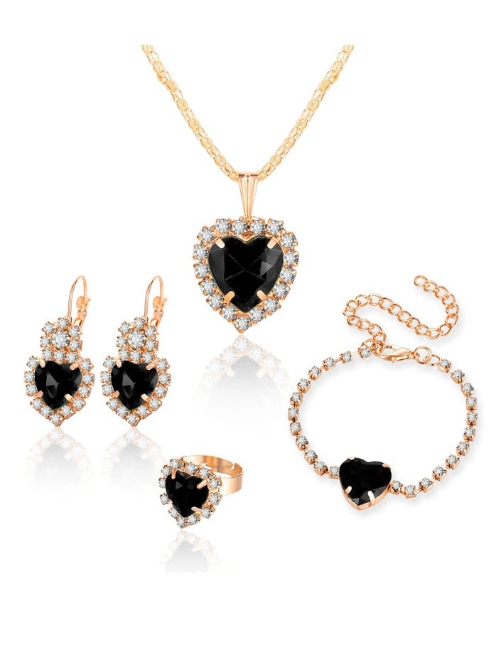 Elegant and distinctive women accessories set consisting of chain with pendant design studded with shiny crystals along with earrings bracelet and ring  - Image 3