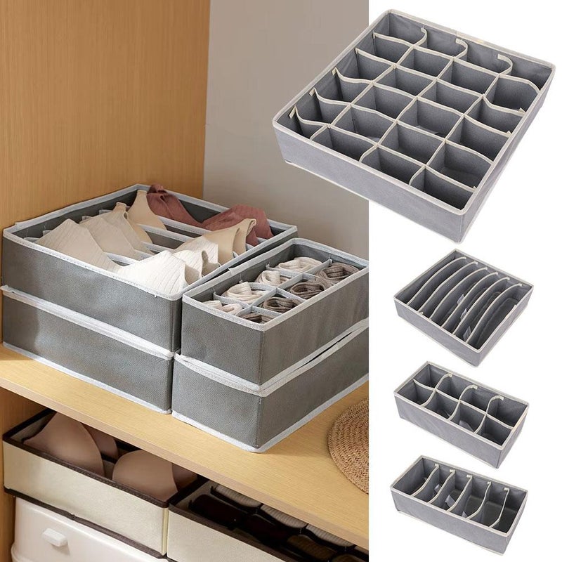 Four-piece underwear storage box set, fabric bra storage box with 6, 7, 8, or 24 compartments. - Image 2