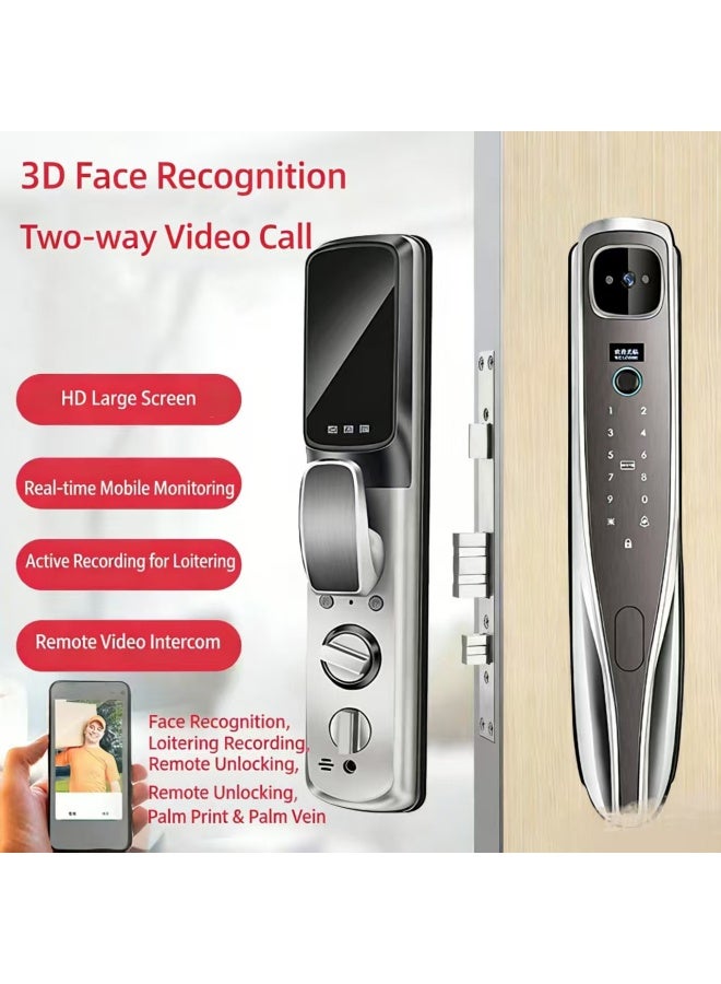 3D التلقائي بالكامل التعرف على الوجه بصمة قفل البصرية القط مراقبة العين التقاط المنزل بصمة قفل الباب المضاد للسرقة - Image 1