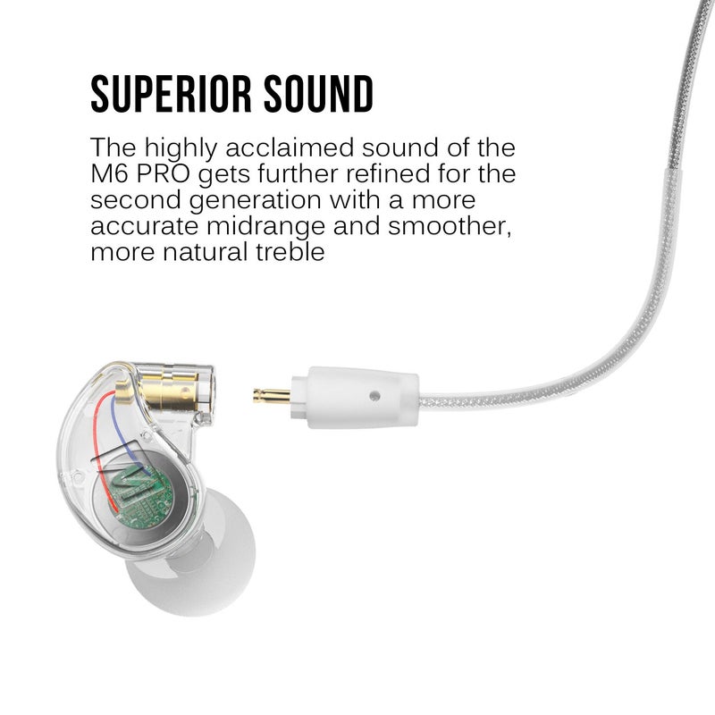 MEE Audio سماعات مونيتر داخل الأذن MEE Audio M6 PRO للموسيقيين، الجيل الثاني مع صوت محسن، خطافات أذن من الذاكرة وكابلات قابلة للاستبدال، سماعات أذن احترافية لعزل الضوضاء، تشمل كابلين (شفاف) - Image 3