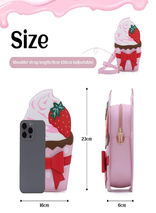 KUANG! Ice Cream Shaped Shoulder Bag for Women with Bow Decoration Novelty Purse Crossbody Bag Strawberry Handbag for Girls - Image 2