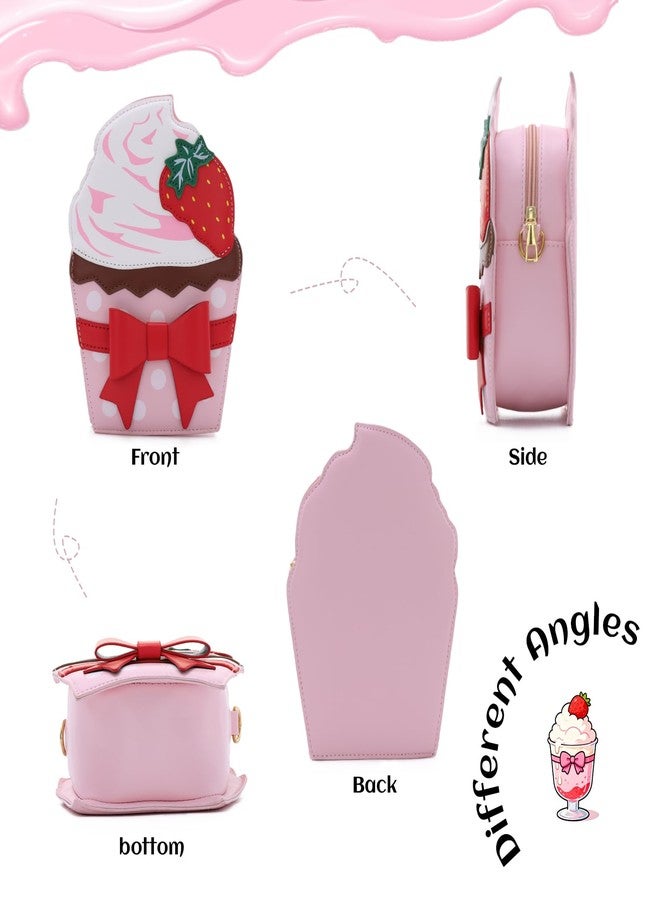 KUANG! Ice Cream Shaped Shoulder Bag for Women with Bow Decoration Novelty Purse Crossbody Bag Strawberry Handbag for Girls - Image 3