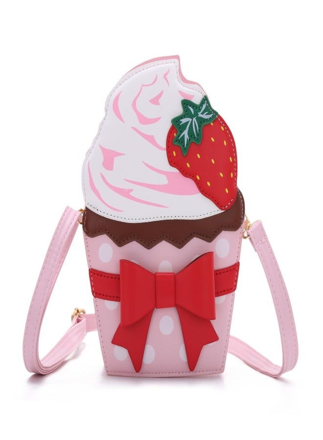 KUANG! Ice Cream Shaped Shoulder Bag for Women with Bow Decoration Novelty Purse Crossbody Bag Strawberry Handbag for Girls - Image 1