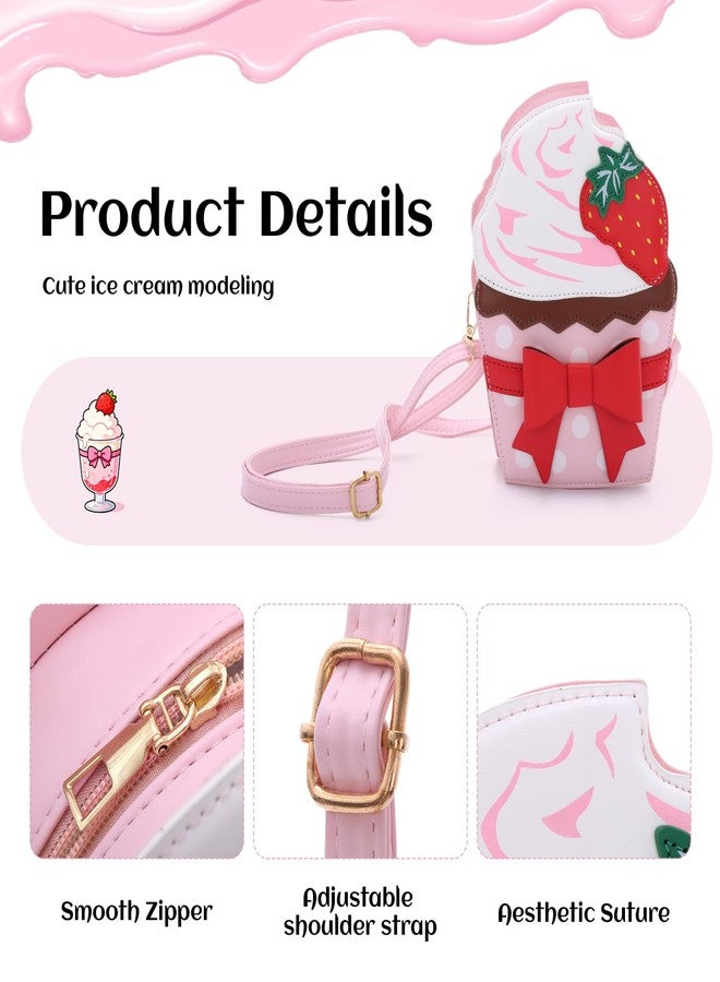 KUANG! Ice Cream Shaped Shoulder Bag for Women with Bow Decoration Novelty Purse Crossbody Bag Strawberry Handbag for Girls - Image 5