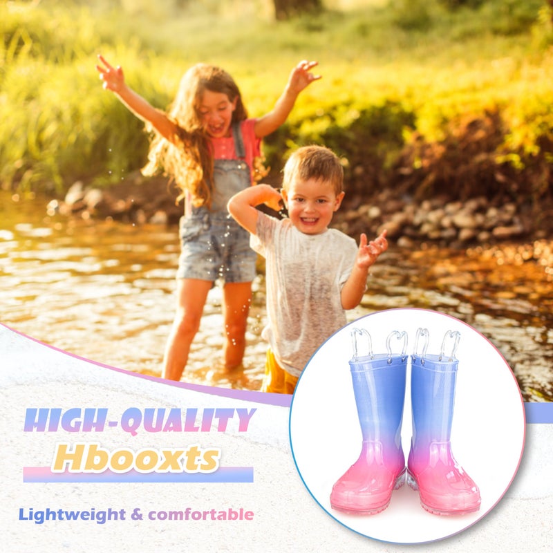 Hbxooxts Toddler Rain Boots Waterproof Rubber Kids Rain Boots for Girls and Boys with Fun Patterns and Easy-On Handles - Image 2