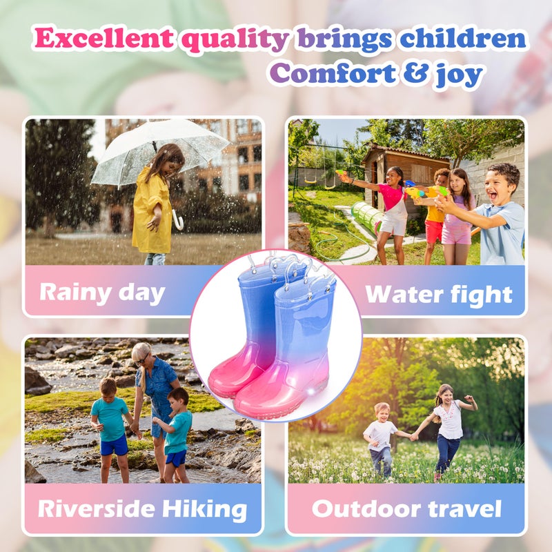 Hbxooxts Toddler Rain Boots Waterproof Rubber Kids Rain Boots for Girls and Boys with Fun Patterns and Easy-On Handles - Image 5