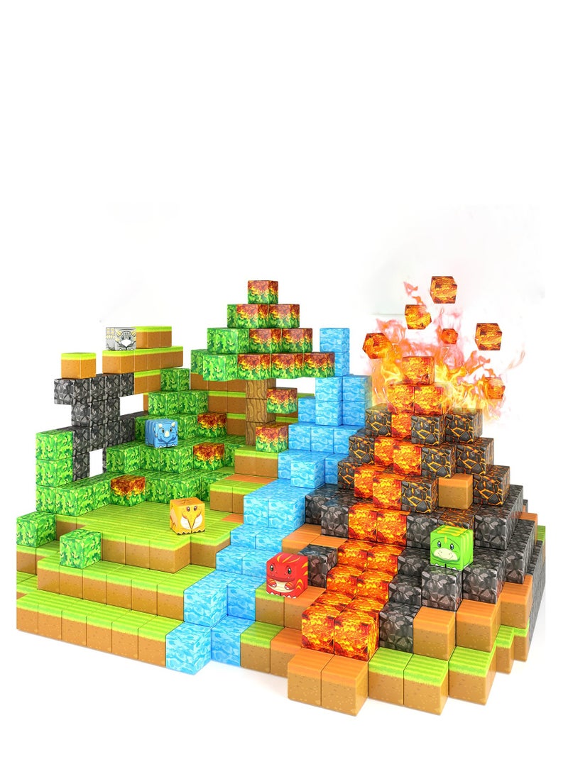 108 Volcano Magnetic Building Blocks, Magnetic Building Blocks Set, Creative Educational Toys - Volcano Dinosaur Building Blocks Set (Age 3+)  - Image 1
