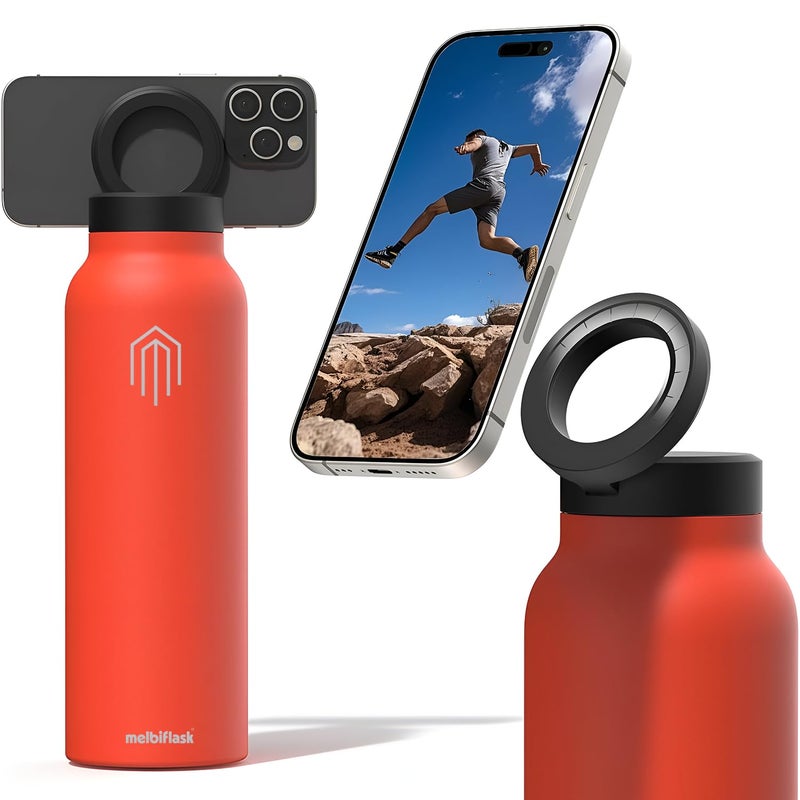 Melbify Magnetic Thermos Water Bottle with Tripod 750 ML Melbipod Orange Perfect for Creators OnTheGo Vlogging Fitness Travel 3 Hour Hot 6 Hour Cold 5 Colors BPA Free