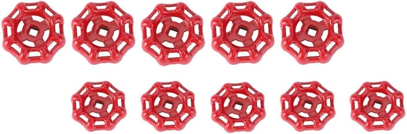Garneck 10pcs Cast Iron Valve Hand Wheels Shutoff Handles Red Industrial Valve Handles 6x6mm 7x7mm for Industrial - Image 1