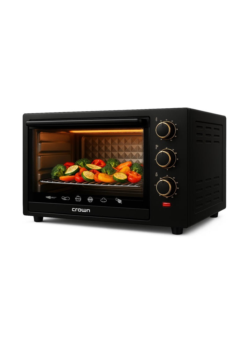 Crownline EO-438 Electric Oven, 60L 2000W, Double Grill & Convection, Rotisserie, Adjustable Thermostat up to 250°C, Glass Door, Anti-Rust Stainless Steel Interior – Black 60 L 2000 W EO-438 Black - Image 5