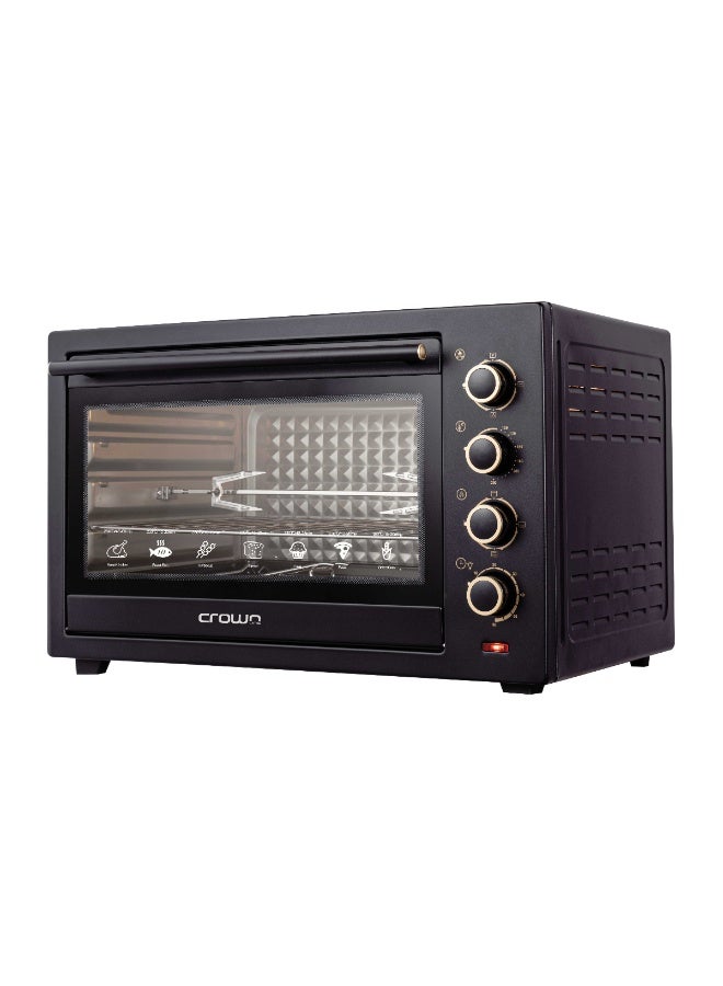 Crownline EO-438 Electric Oven, 60L 2000W, Double Grill & Convection, Rotisserie, Adjustable Thermostat up to 250°C, Glass Door, Anti-Rust Stainless Steel Interior – Black 60 L 2000 W EO-438 Black - Image 1