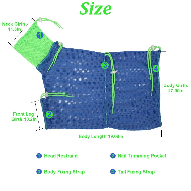 Catcan Cat Bathing Bag, Breathable Mesh Cat Shower Bag Anti Scratch Adjustable Cats Grooming Washing Bag for Nail Trimming Polyester Soft - Image 2