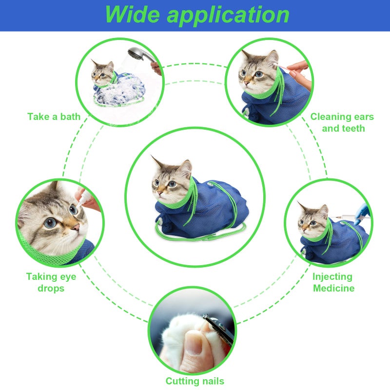Catcan Cat Bathing Bag, Breathable Mesh Cat Shower Bag Anti Scratch Adjustable Cats Grooming Washing Bag for Nail Trimming Polyester Soft - Image 4