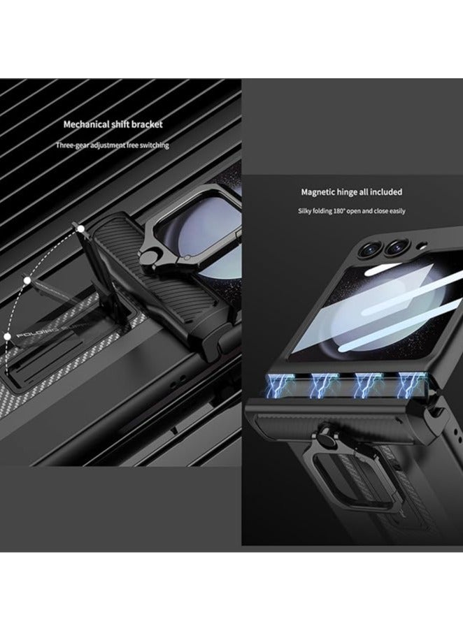 general Armored case for Galaxy Z Flip 5, magnetic hinge protection, adjustable stand for Samsung Z Flip 5 2023, slim and shockproof with small screen tempered film - Image 2
