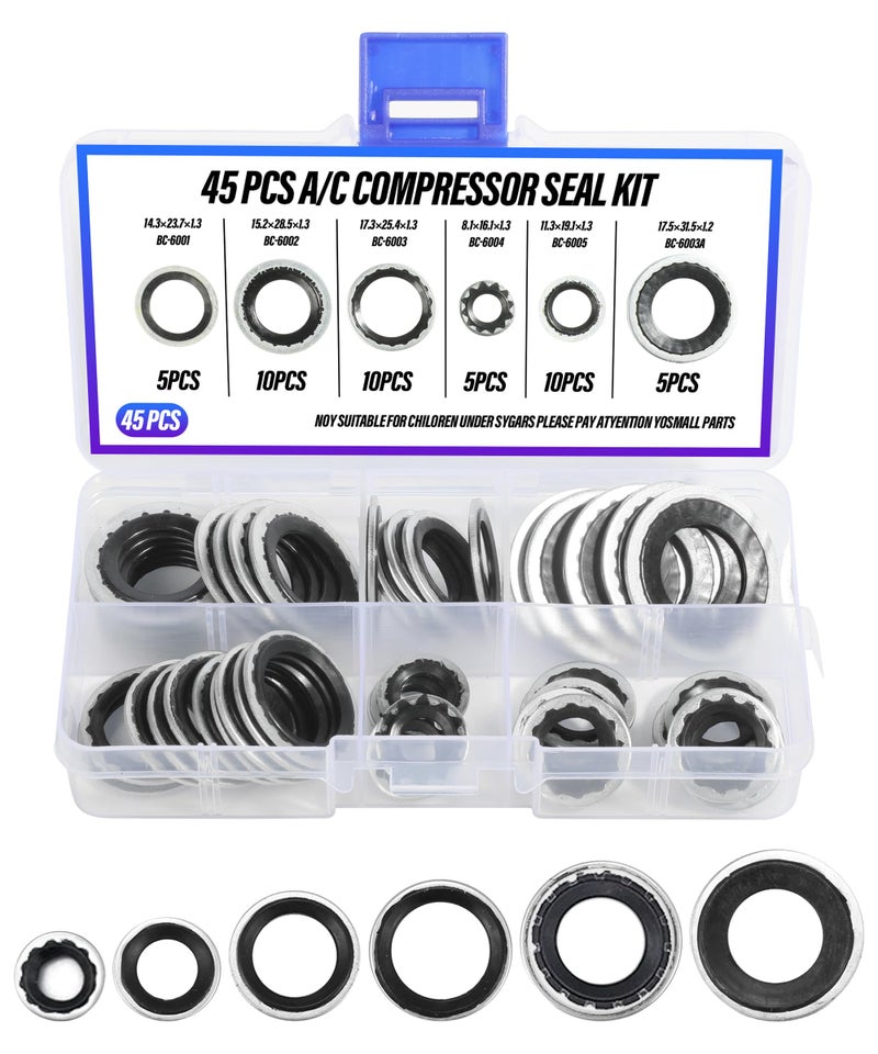bylikeho 45PCS O Ring Assortment Kit,AC O Ring Kit,Car Accessories AC Seal Kit,Seal Gasket Washer,Automotive AC Compressor Seals,Sealing ORings Gasket Rubber Washer Orings - Image 1