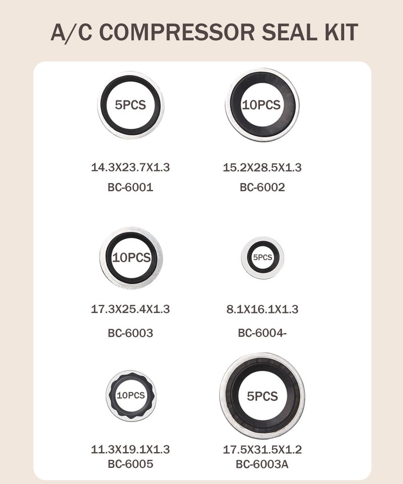 bylikeho 45PCS O Ring Assortment Kit,AC O Ring Kit,Car Accessories AC Seal Kit,Seal Gasket Washer,Automotive AC Compressor Seals,Sealing ORings Gasket Rubber Washer Orings - Image 2