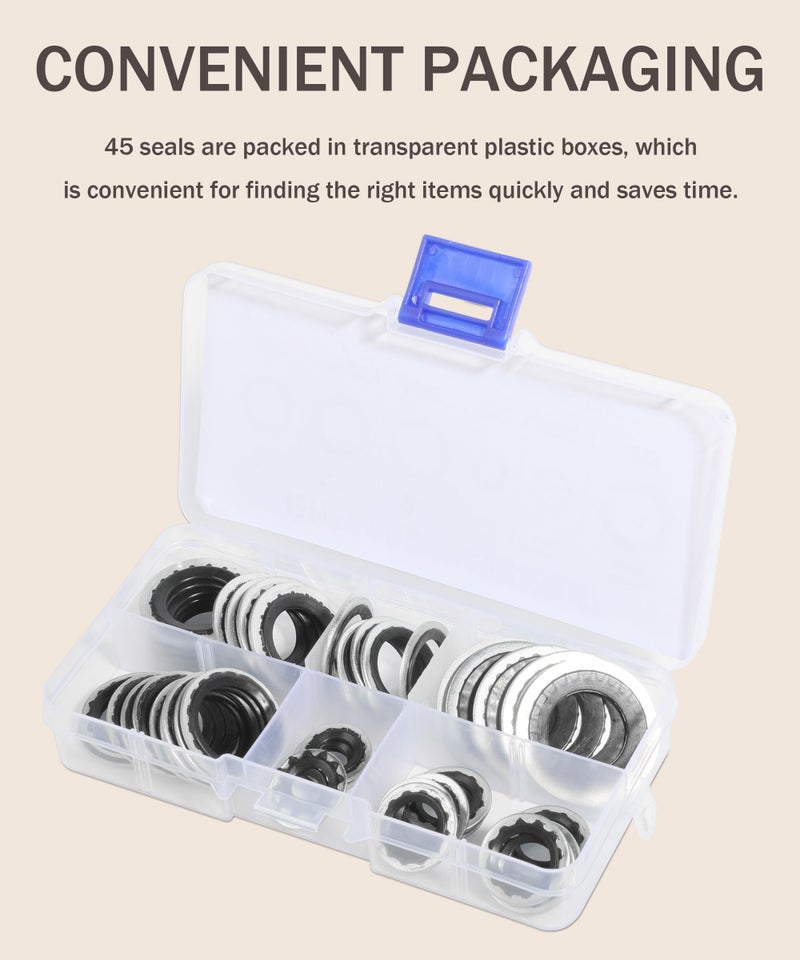 bylikeho 45PCS O Ring Assortment Kit,AC O Ring Kit,Car Accessories AC Seal Kit,Seal Gasket Washer,Automotive AC Compressor Seals,Sealing ORings Gasket Rubber Washer Orings - Image 5