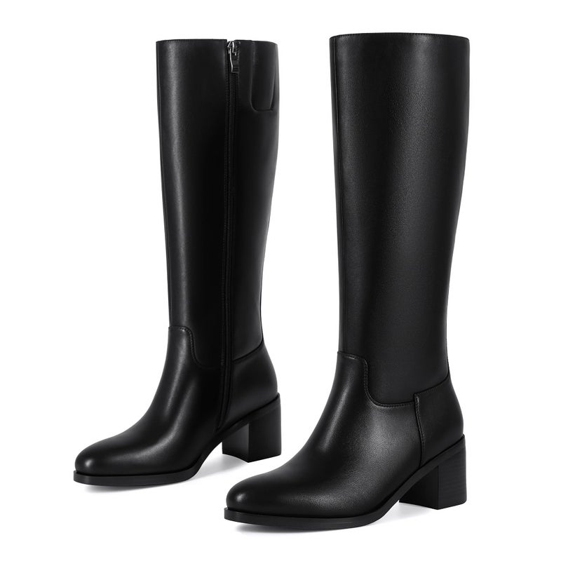 Abbleet Black Boots for Women Wide Calf Boots Knee High Boots Women with Pointed Toe Almond Toe Chunky Block Heel Boot - Image 4