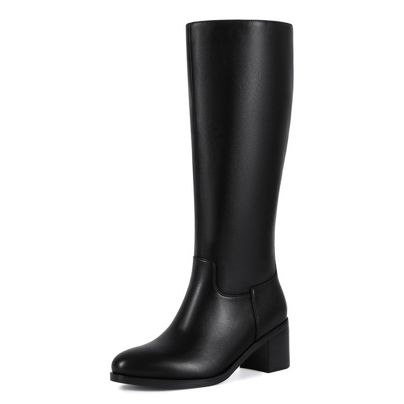 Abbleet Black Boots for Women Wide Calf Boots Knee High Boots Women with Pointed Toe Almond Toe Chunky Block Heel Boot - Image 1