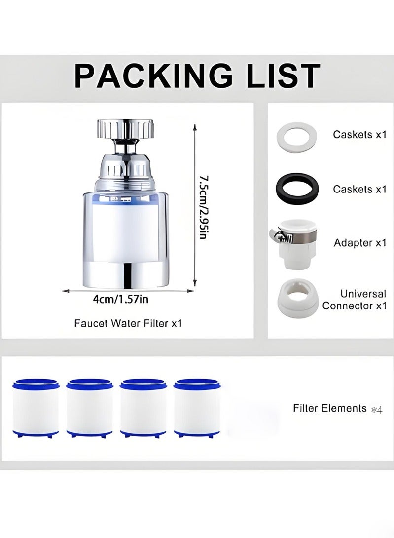 KIIUMI Sink Filter Water Faucet,Universal 360°Rotating Bathroom Sink Filter with 4 Filter Element,Kitchen Faucet Water Filter， for Home Kitchen&Bathroom - Image 2