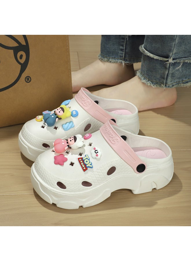 Summer Outdoor Wear Thick-soled Diy Hole Shoes Women's Joker Couple Heighten Beach Lazy One-word Sandals Men