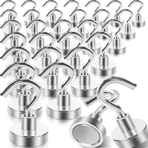 MIN CI 30Pcs Super Strong Magnetic Hooks, 25lbs Magnetic Hook Heavy Duty for Hanging, Rare Earth Neodymium Magnet Hooks, for Cruise Ship Camping Grill Kitchen Fridge Garage Wall - Image 1