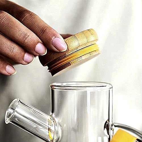 Generic Wellxo Borosilicate Oil Dispenser & Stoppers Bottle with Handle and Air Tight Wooden Lid 700 ML (Pack of 1)  - Image 3