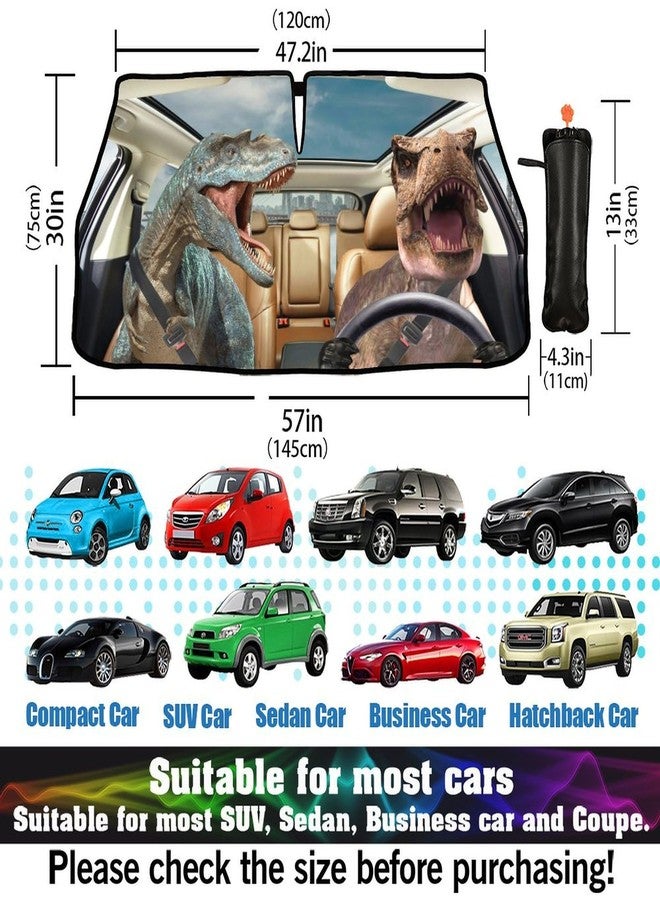 Socira Dinosaur Car Windshield Sunshade Umbrella Foldable Funny Dinosaur Car Visor Car Umbrella Sun Shade Cover Car Sunshade Front Window Cover Dinosaur Car Accessories Blocks Uv Rays (57" X 30") - Image 4
