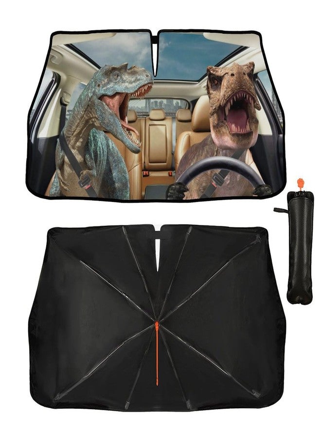 Socira Dinosaur Car Windshield Sunshade Umbrella Foldable Funny Dinosaur Car Visor Car Umbrella Sun Shade Cover Car Sunshade Front Window Cover Dinosaur Car Accessories Blocks Uv Rays (57" X 30") - Image 2