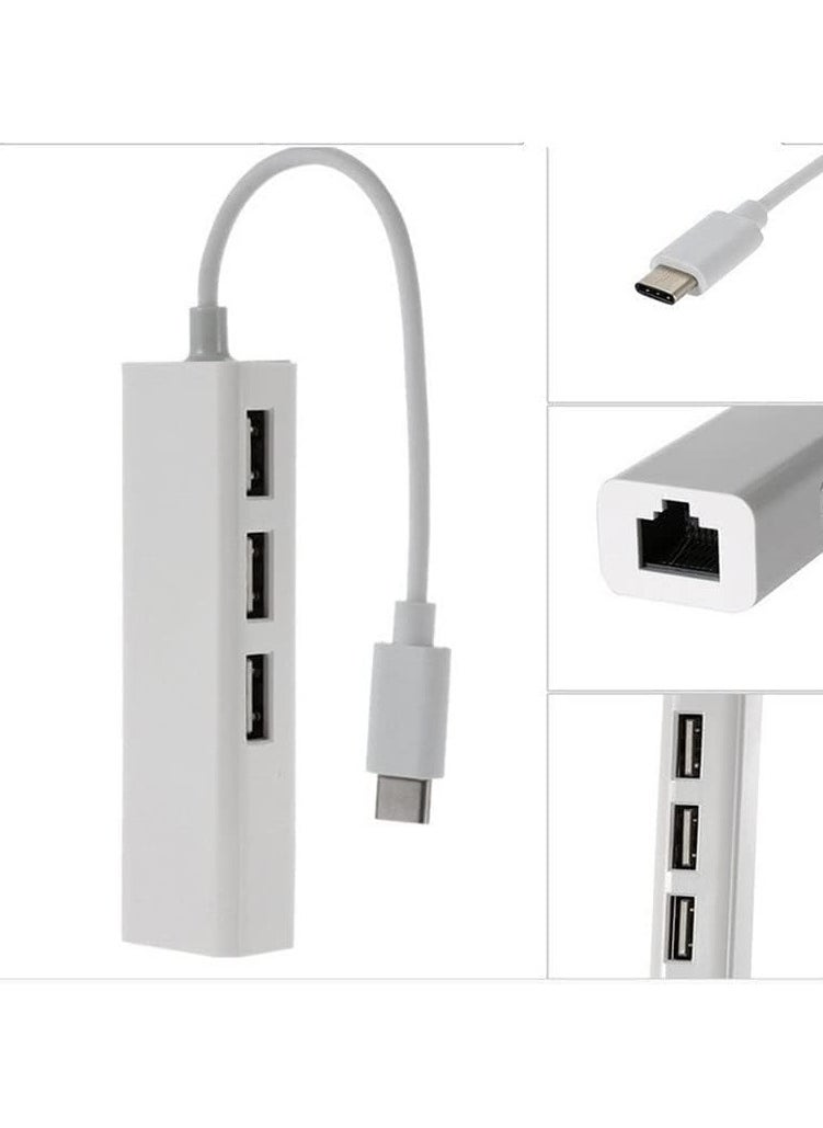 ماركة غير محددة كابل إيثرنت LAN - محول USB C عالي الأداء إلى 3 منافذ USB A و RJ45 للاتصال بالشبكة السلس على نظامي التشغيل Mac و Windows  - Image 1