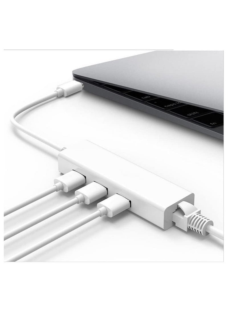 ماركة غير محددة كابل إيثرنت LAN - محول USB C عالي الأداء إلى 3 منافذ USB A و RJ45 للاتصال بالشبكة السلس على نظامي التشغيل Mac و Windows  - Image 2
