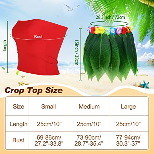 Yahenda 6 Pcs Hawaiian Woman Costume Leaf Hula Skirt with Crop Top Flower Necklace and Leis Outfits for Summer Luau Party (Medium) - Image 2
