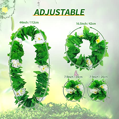 Yahenda 6 Pcs Hawaiian Woman Costume Leaf Hula Skirt with Crop Top Flower Necklace and Leis Outfits for Summer Luau Party (Medium) - Image 3