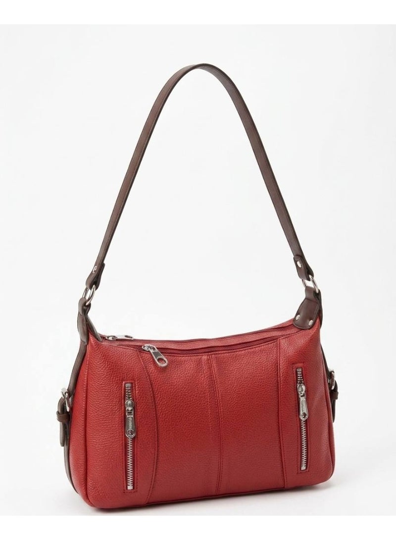 Women’s burgundy Shoulder & Crossbody Leather Bag with Multi-Pocket Design - Image 2