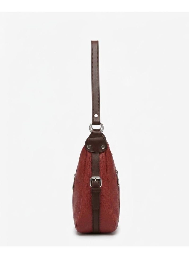 Women’s burgundy Shoulder & Crossbody Leather Bag with Multi-Pocket Design - Image 5