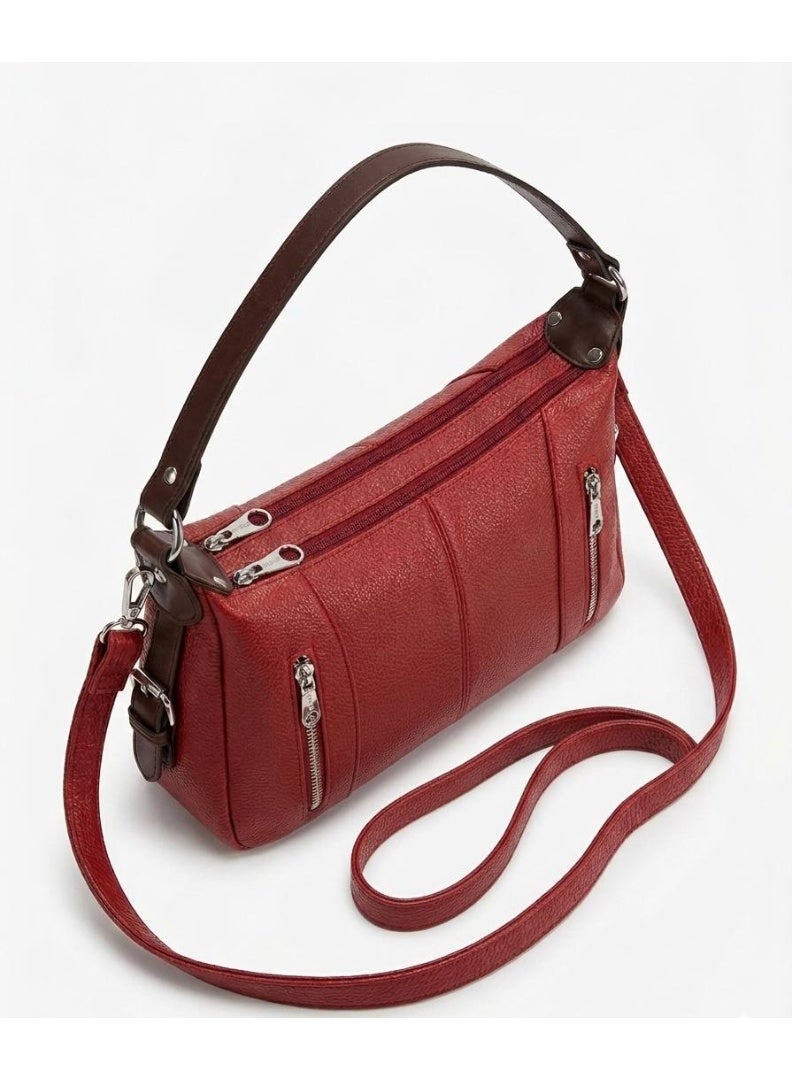 Women’s burgundy Shoulder & Crossbody Leather Bag with Multi-Pocket Design - Image 4