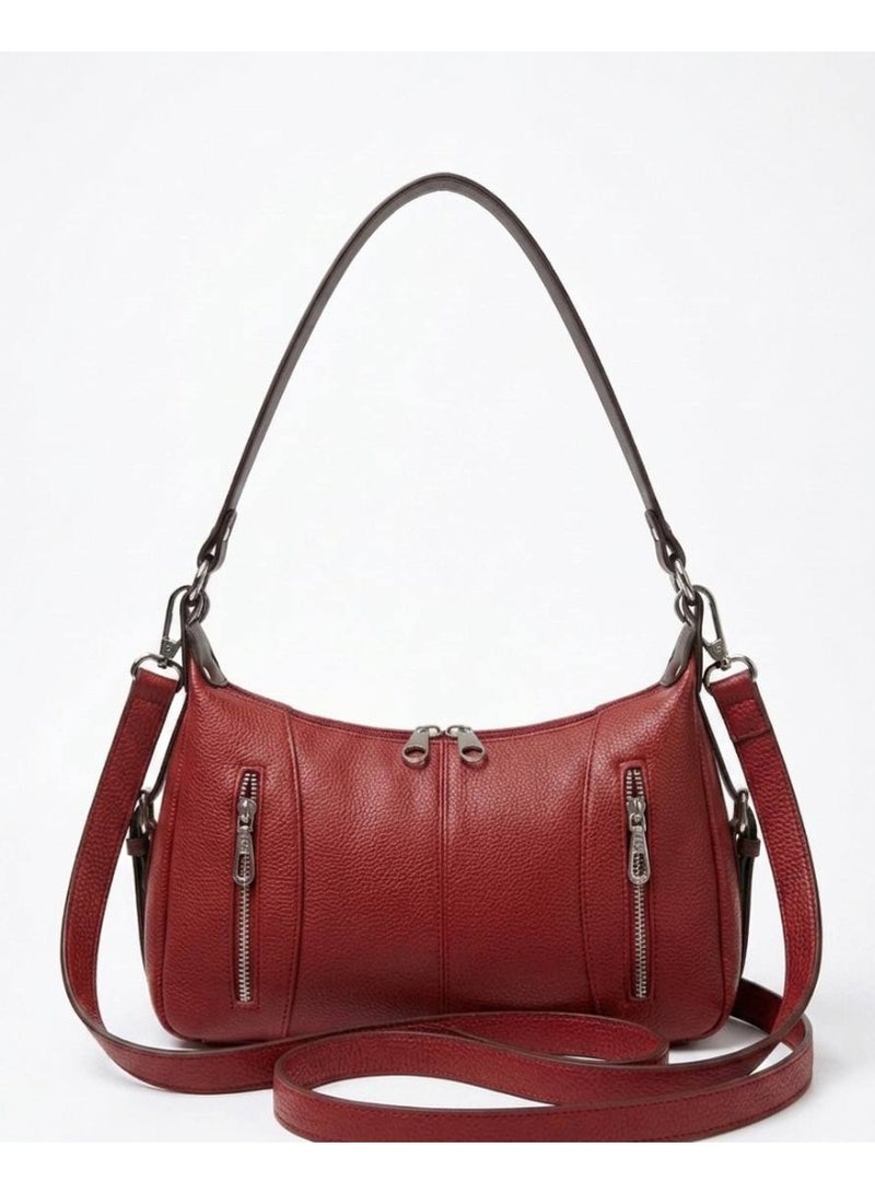 Women’s burgundy Shoulder & Crossbody Leather Bag with Multi-Pocket Design - Image 1