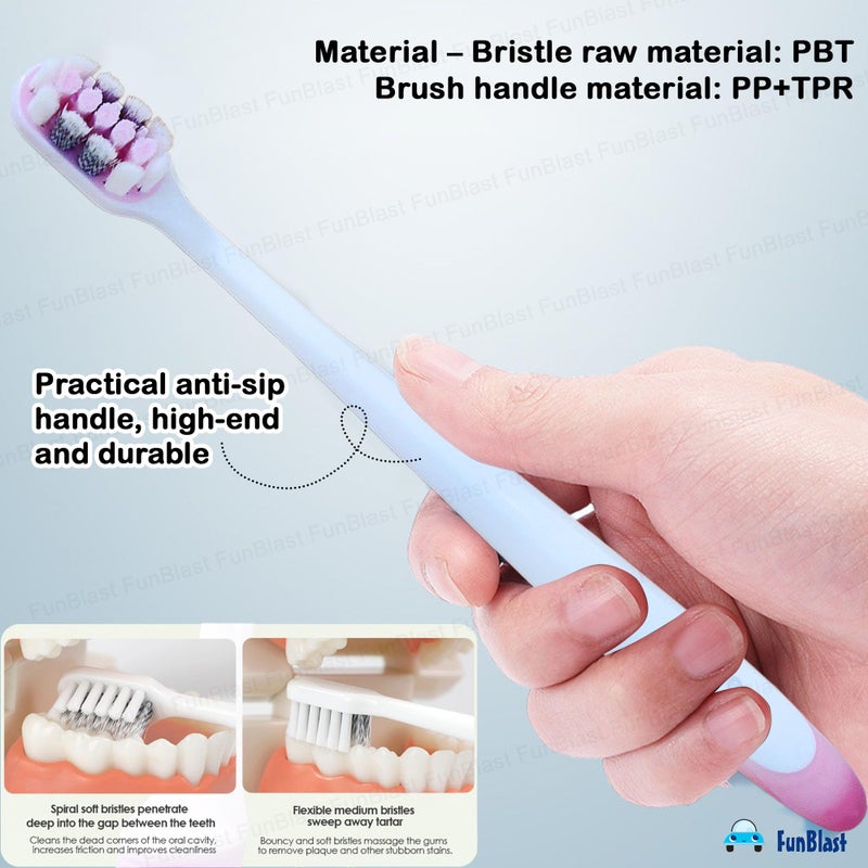 FunBlast Tooth Brush Set - Pack of 2 Pcs Toothbrushes for Kids & Adults, Magnetic Gum Care Toothbrush for Sensitive Teeth, Toothbrush Soft Bristles Manual Tooth Brush for Adults (Multicolour) (2) - Image 4