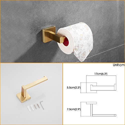Beelee Gold Bathroom Accessories Set: 3-Piece Hardware Set - Wall Mounted Toilet Paper Holder, Hand Towel Ring/Bar, Towel/Robe Hook, Brushed Gold Finish, BA199SET-3BG1 - Image 3