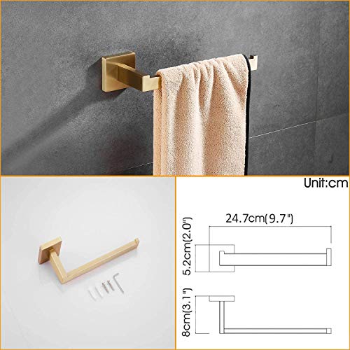 Beelee Gold Bathroom Accessories Set: 3-Piece Hardware Set - Wall Mounted Toilet Paper Holder, Hand Towel Ring/Bar, Towel/Robe Hook, Brushed Gold Finish, BA199SET-3BG1 - Image 2