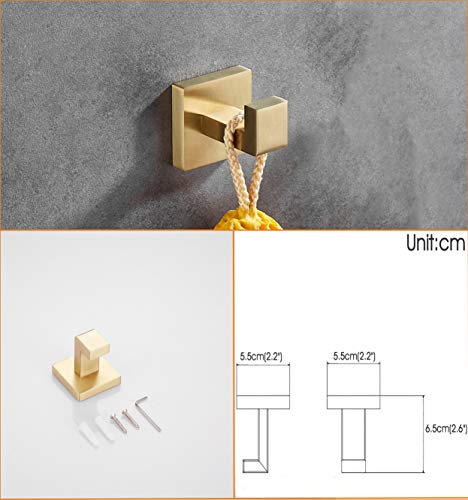 Beelee Gold Bathroom Accessories Set: 3-Piece Hardware Set - Wall Mounted Toilet Paper Holder, Hand Towel Ring/Bar, Towel/Robe Hook, Brushed Gold Finish, BA199SET-3BG1 - Image 4
