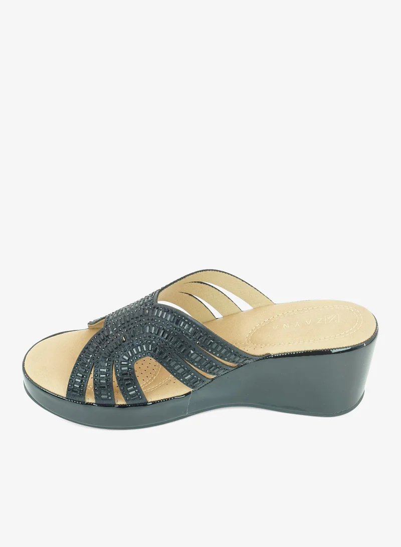 Zayna Black 221-318 Zayna Ladies Classic Wedge Slides 3F8730-314 Black for Women | Best Price UAE