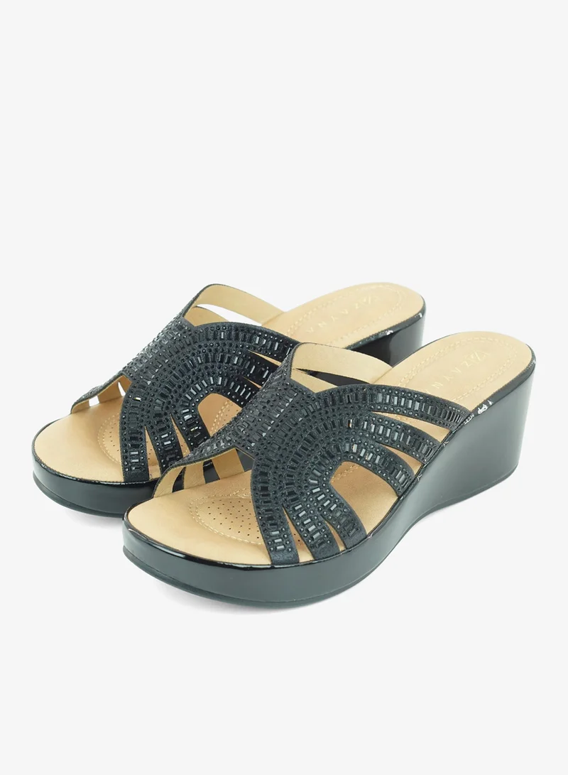 زينة 221-318 Zayna Ladies Classic Wedge Slides 3F8730-314 Black