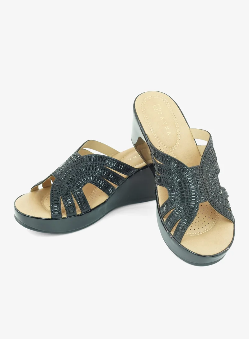زينة 221-318 Zayna Ladies Classic Wedge Slides 3F8730-314 Black